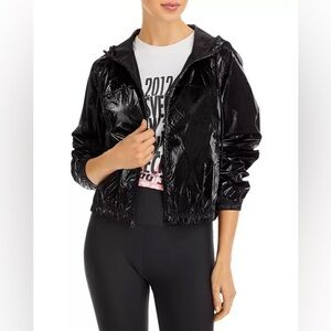 Aqua Athletic Cropped Hooded Coated Windbreaker Jacket Pockets Black M NWT